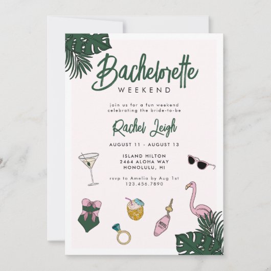 Retro Resort Bachelorette Weekend 招待状 (正面)