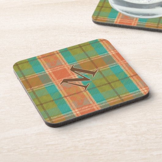 Retro Revival Plaid Monogram Hard Plastic Coaster コースター (左側)