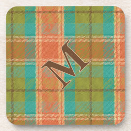 Retro Revival Plaid Monogram Hard Plastic Coaster コースター
