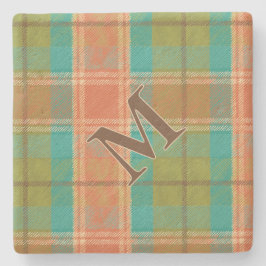 Retro Revival Plaid Monogram Stone Coaster ストーンコースター