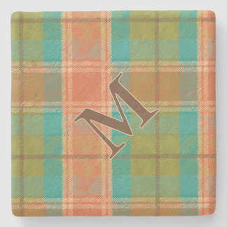 Retro Revival Plaid Monogram Stone Coaster ストーンコースター