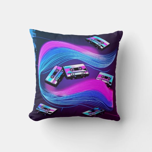 Retro Rewind: Neon Cassette Vibes クッション (正面)