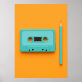 Retro Rewind: Pop Art Cassette Tape with Pencil ポスター