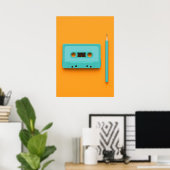 Retro Rewind: Pop Art Cassette Tape with Pencil ポスター (ホームオフィス)