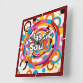 "Retro Rhythms" スクエア壁時計 (傾斜)