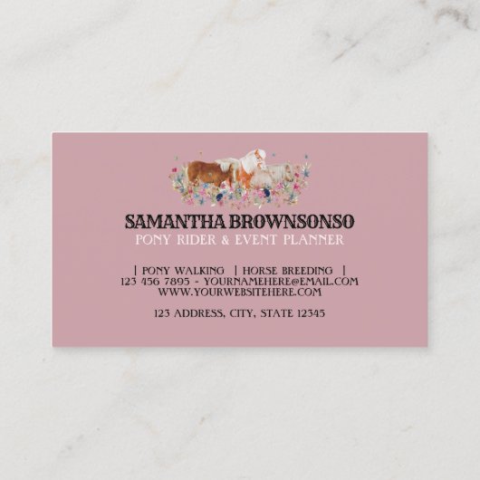 Retro Ride Pink Pony | Floral Horse | Equestrian 名刺 (裏面)