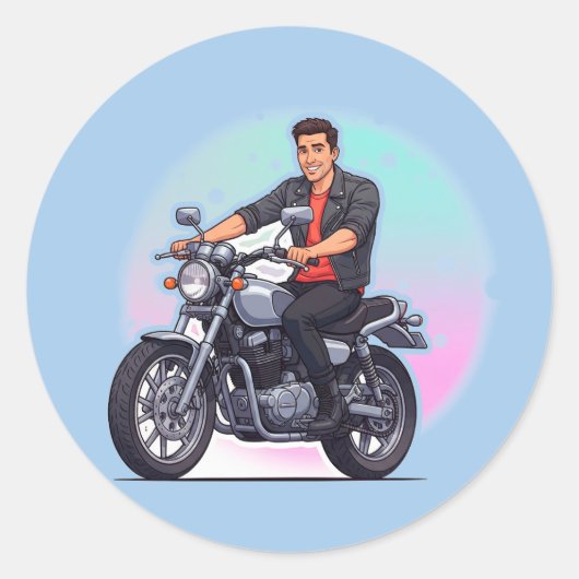 🏍️ Retro Road Rider Classic Motorcycle Emblem  ラウンドシール (正面)