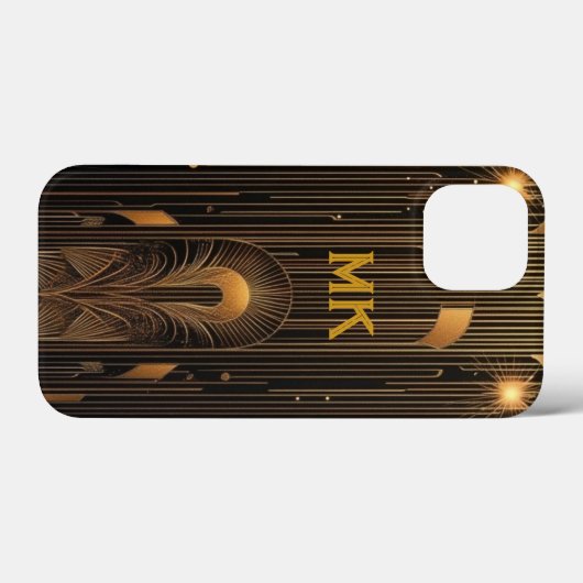 Retro Roaring 20's Art Deco Black Gold Monogram Case-Mate iPhoneケース (裏面 (横))