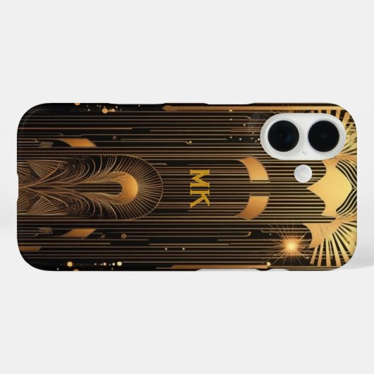 Retro Roaring 20's Art Deco Black Gold Monogram Case-Mate iPhoneケース (裏面 (横))