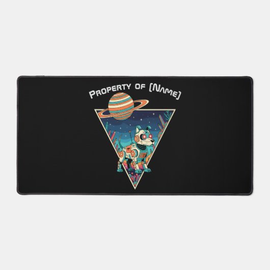 Retro Robo-Dog - Custom Name Desk Mat デスクマット (正面)