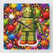 Retro robot colour burst square wall スクエア壁時計 (正面)