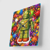 Retro robot colour burst square wall スクエア壁時計 (傾斜)