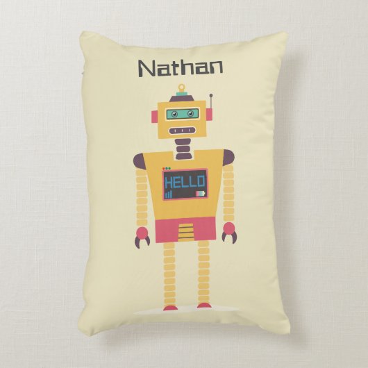 Retro Robot Illustration Personalised Kids アクセントクッション (正面(垂直))