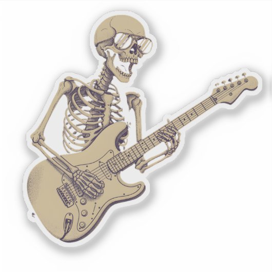 Retro Rock Skeleton Guitar Graphic シール (正面)