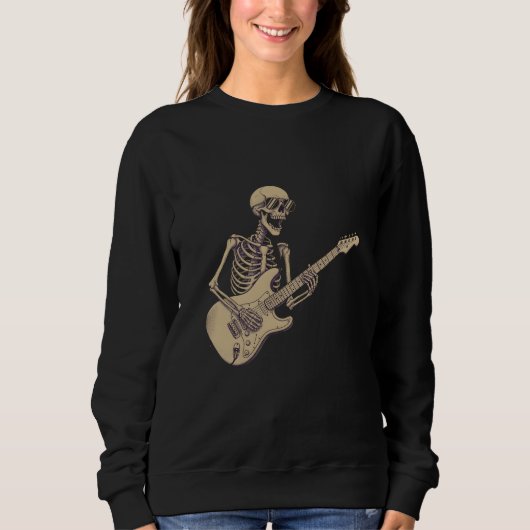 Retro Rock Skeleton Guitar Graphic スウェットシャツ (正面)
