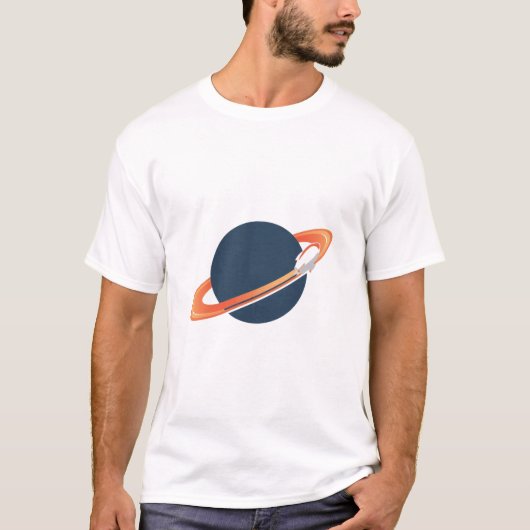 Retro Rocket Ship Orbiting Dark Planet - Outer Spa Tシャツ (正面)
