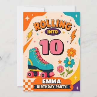 Retro Roller Skate 10th Birthday Invitation 招待状