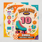 Retro Roller Skate 10th Birthday Invitation 招待状 (正面/裏面)