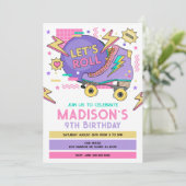 Retro Roller Skate 80s 90s Theme Birthday 招待状 (スタンド正面)