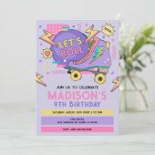 Retro Roller Skate 80s 90s Theme Birthday 招待状 (スタンド正面)