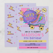 Retro Roller Skate 80s 90s Theme Birthday 招待状 (正面/裏面)