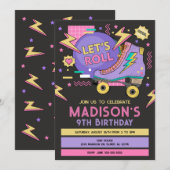 Retro Roller Skate 80s 90s Theme Birthday 招待状 (正面/裏面)