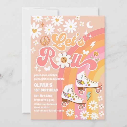 Retro Roller Skate Birthday Invitation 招待状 (正面)