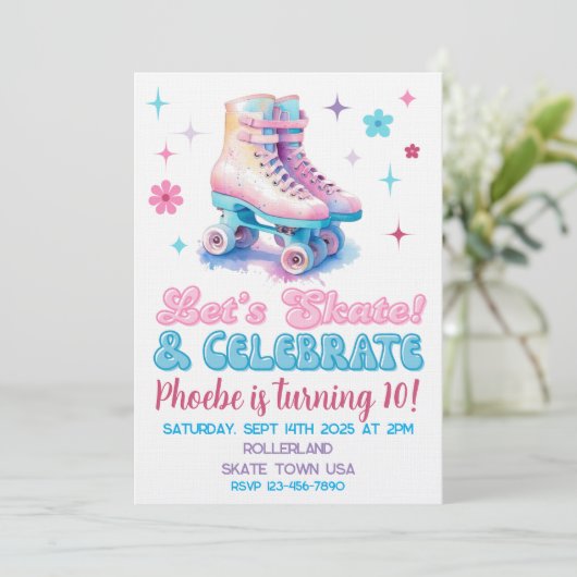 Retro Roller Skate Custom Birthday Invitation 招待状 (スタンド正面)