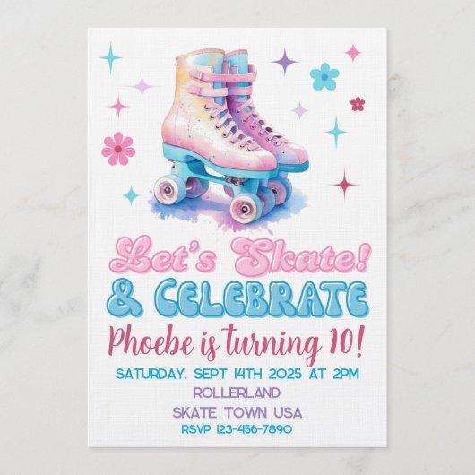 Retro Roller Skate Custom Birthday Invitation 招待状 (正面)