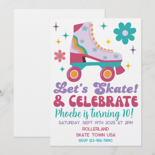 Retro Roller Skate Custom Birthday Invitation 招待状 (正面/裏面)