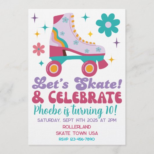 Retro Roller Skate Custom Birthday Invitation 招待状 (正面)