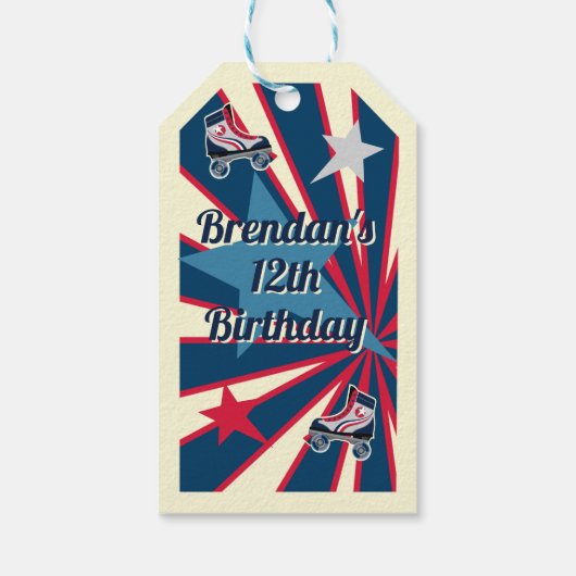Retro Roller Skate Party Blue & Red 70's  ギフトタグ (裏面)