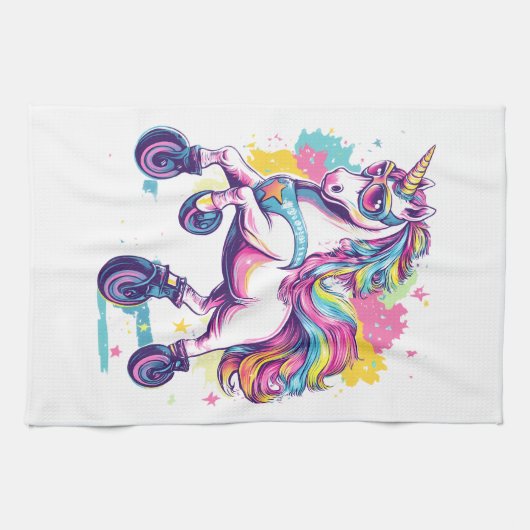 Retro Roller Skate Unicorn (1) キッチンタオル (横)