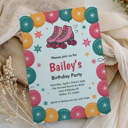 Retro Roller Skating Birthday 招待状