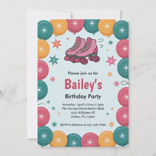 Retro Roller Skating Birthday 招待状 (正面)