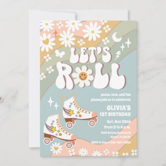 Retro Roller Skating Birthday Invitation 招待状 (正面)
