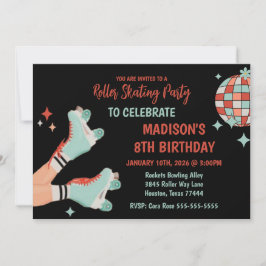 Retro Roller Skating Birthday Party Invitation 招待状