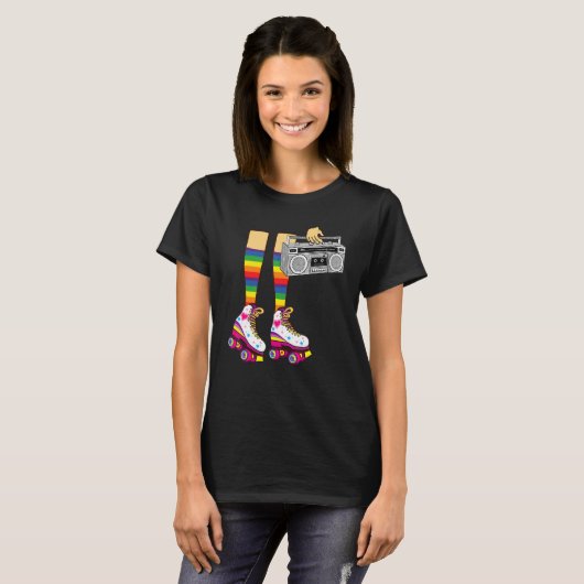 Retro Rollerskates  80's Roller Disco Skating Girl Tシャツ (正面フル)