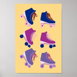 Retro Rollerskates Purple Pink ポスター