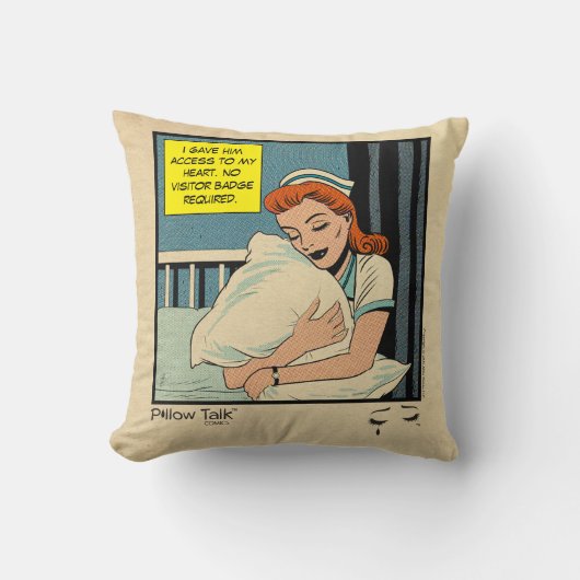Retro Romance Comic: Pillow Talk Throw Pillow クッション (正面)