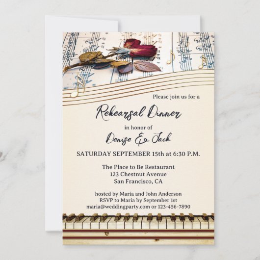 Retro Romantic Music Themed Rehearsal Dinner 招待状 (正面)