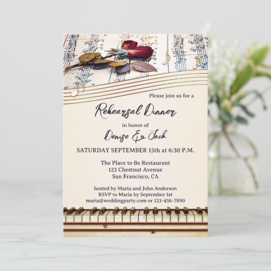 Retro Romantic Music Themed Rehearsal Dinner 招待状 (スタンド正面)