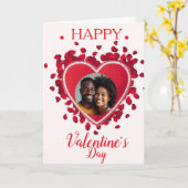 Retro Romantic Stitched Heart & Rose Petals Photo  カード (黄色い花)