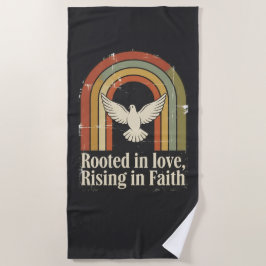 Retro rooted and rising faith design ビーチタオル