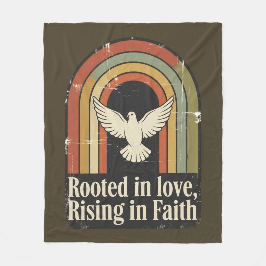 Retro rooted and rising faith design フリースブランケット (正面)