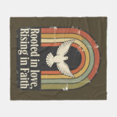 Retro rooted and rising faith design フリースブランケット (正面(横))