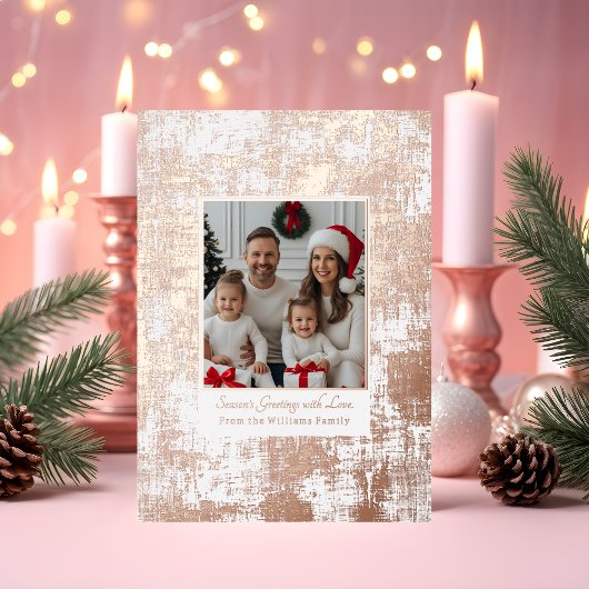 Retro Rose Gold Foil Christmas Card Pink Texture 箔シーズンカード