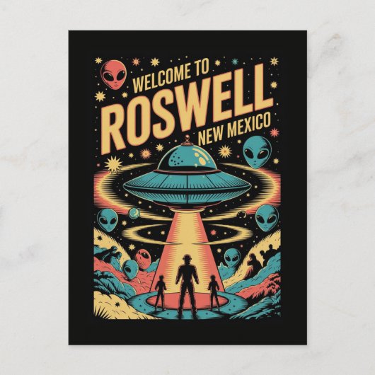 Retro Roswell New Mexico Alien UFO ポストカード (正面)
