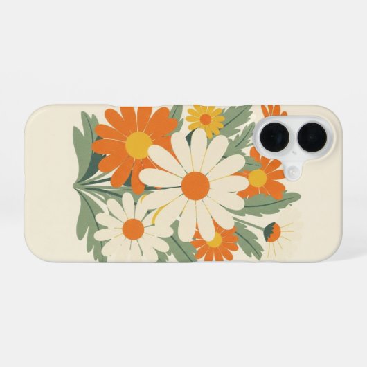 Retro Rounded Petal Daisy Art iPhone 16ケース (裏面横)