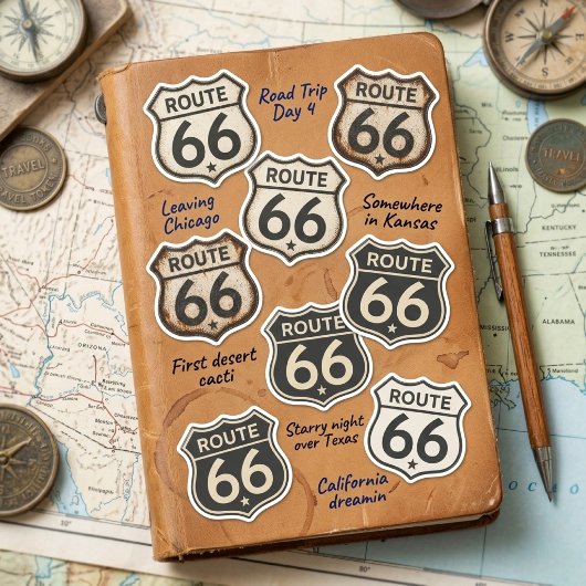Retro Route 66 Shield 16 Sticker Sheet Weathered  シール